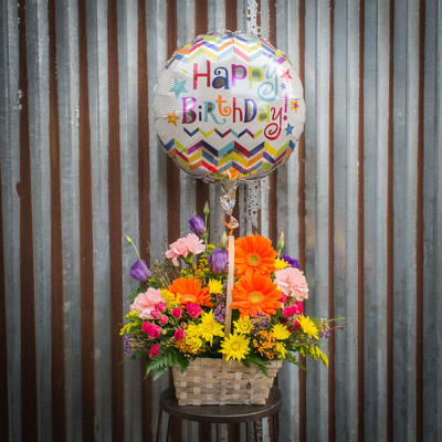 Birthday Basket with Balloon from Marion Flower Shop in Marion, OH